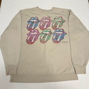 Women’s Beige Distressed Band Sweatshirt - Rolling Stones, Size M